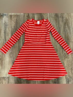 Hanna Andersson Red and White Striped Long-Sleeve Dress size 12